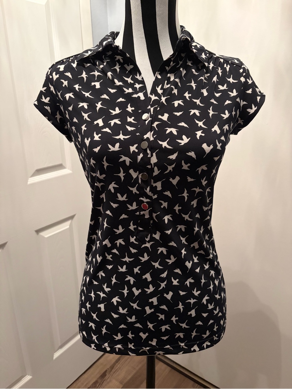 Alfani Black and White Bird-Print Button Down Shirt